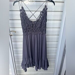 Free People L112316 Womens Dark Grey Adella Frilled Chemise Dress Size Medium
